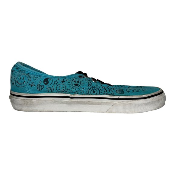 Vans Aqua Blue Graffiti Skull Bat Yin and Yang Smiley Face Sneakers M 6 W 7.5 - Picture 6 of 10